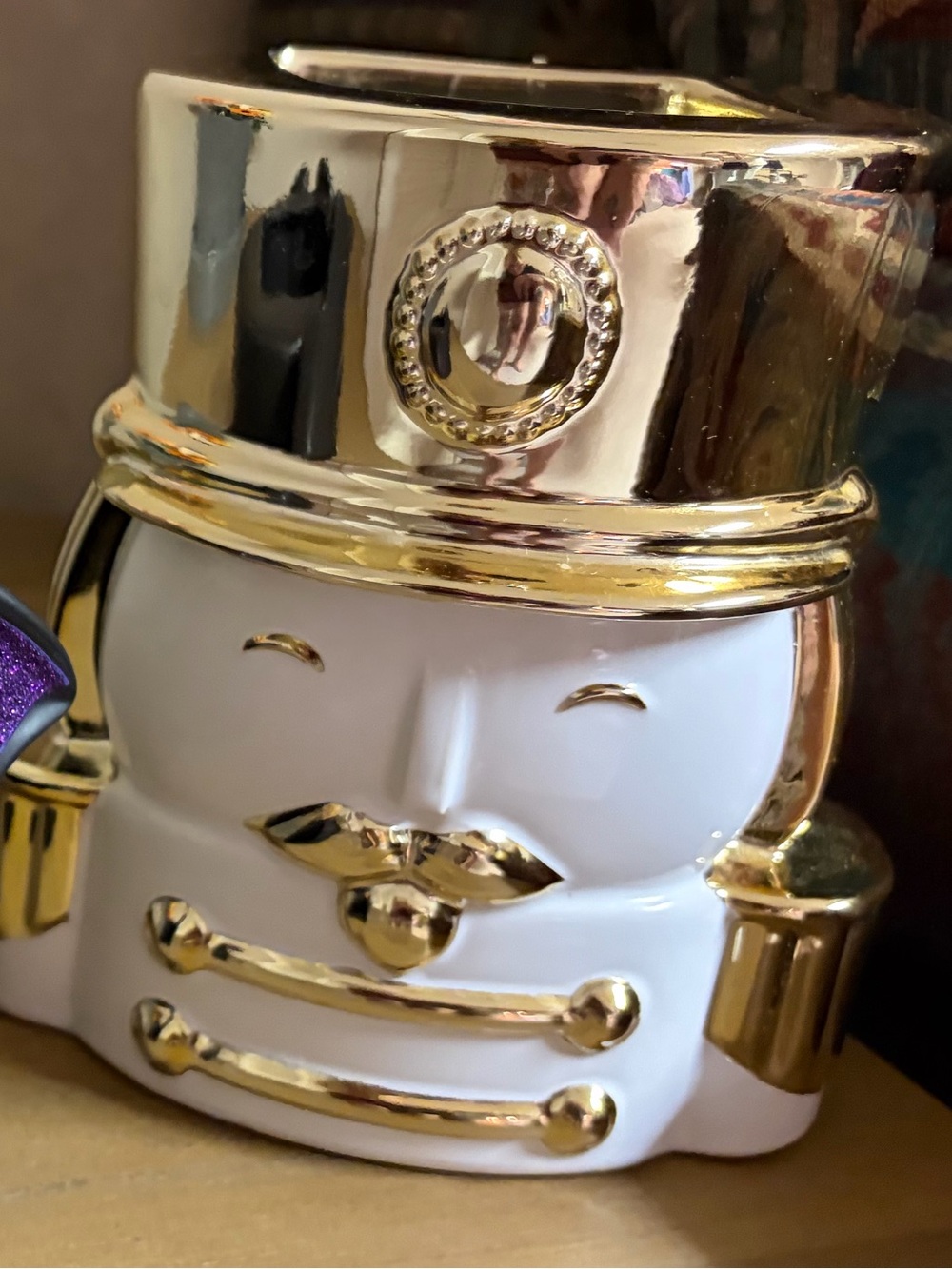 Bath & Body Works White & Gold Nutcracker Candle Holder